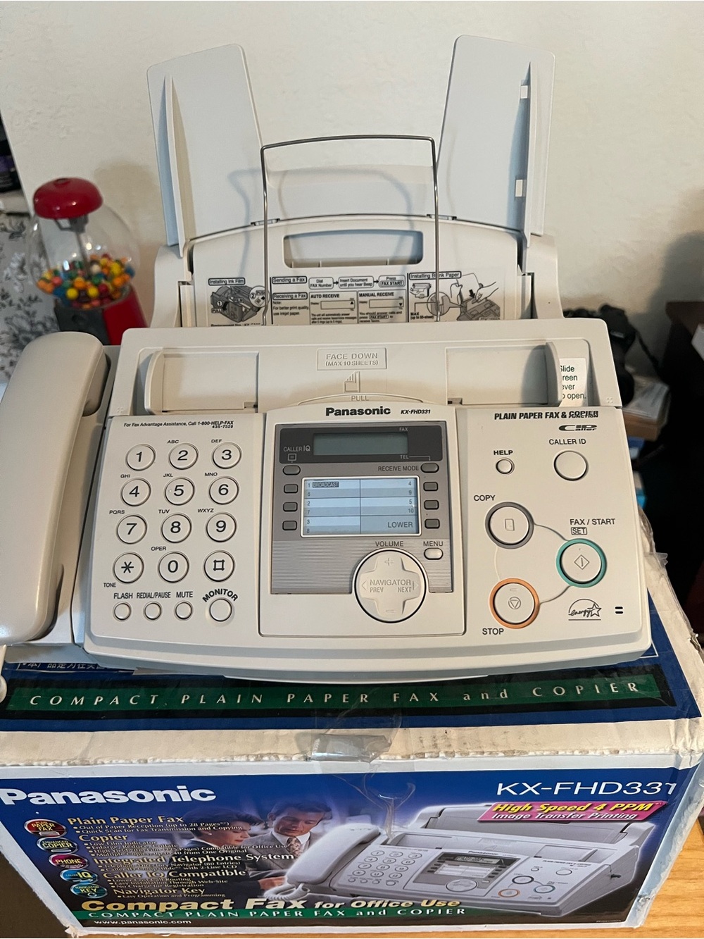 Office fax machine on box